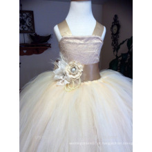 Últimos vestidos de noiva Princess Wedding Bridesmide Frocks Aniversário Lace Ball Gown Long Flower Girl Dresses LF25